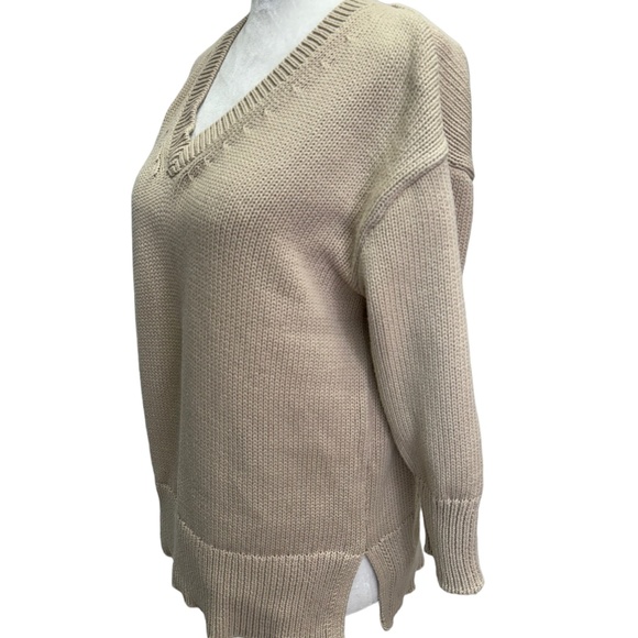 Workshop Republic Beige v-Neck Cotton Boxy Fit Sweater Size S - Picture 5 of 9